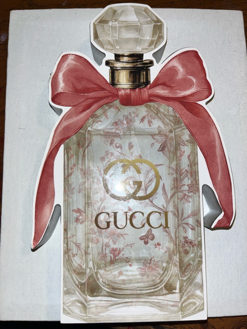 Gucci Gold & Pink Floral Perfume Bottle Art